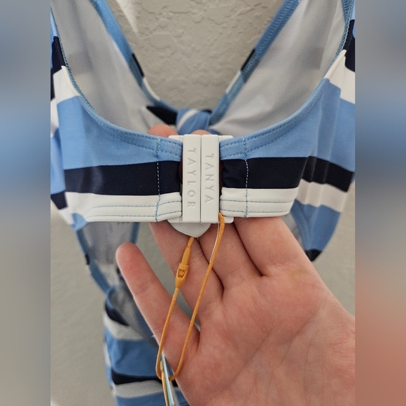 💚HP💚NWT Tanya Taylor Coraline Stripe Cutout One Piece Swimsuit Blue and White - Picture 3 of 16